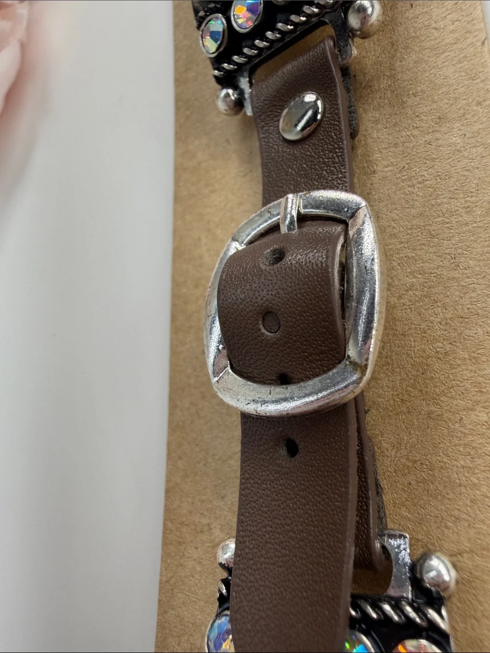 Brown Leather watch Band with Turquoise Beading 42mm~45mm